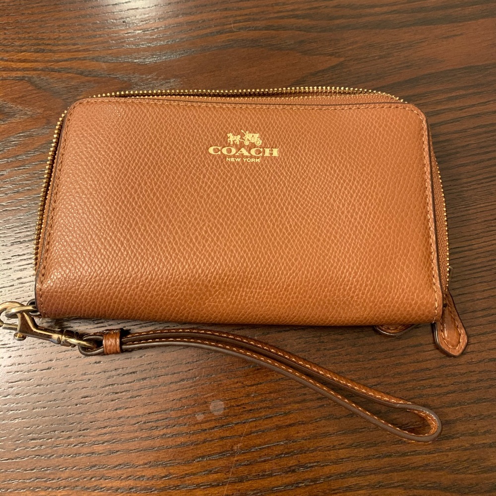 Coach Brown Double Zip Wristlet